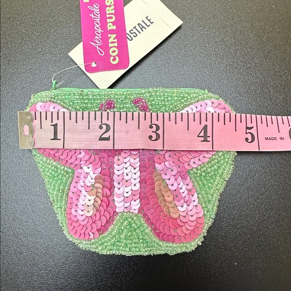 Aeropostale‎ Pink Sequin Butterfly Coin Purse Zipper Closure NWT